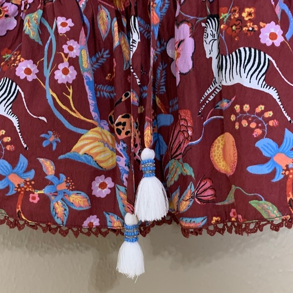 Maeve by Anthropologie‎ Ruffled Tie-Front Blouse Safari Animal Print Boho Top XS - Picture 3 of 7